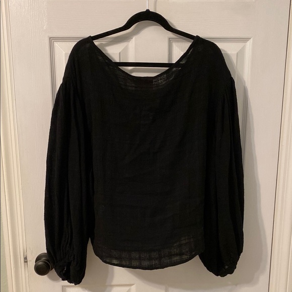 Free People Black Off the Shoulder Puff Sleeve Blouse - Picture 3 of 5